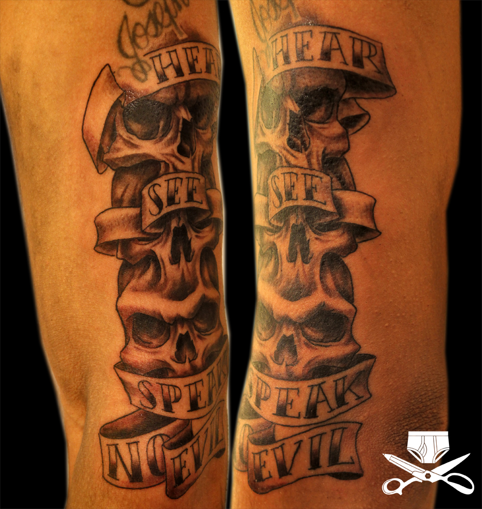 See No Evil Skull Tattoo Designs
